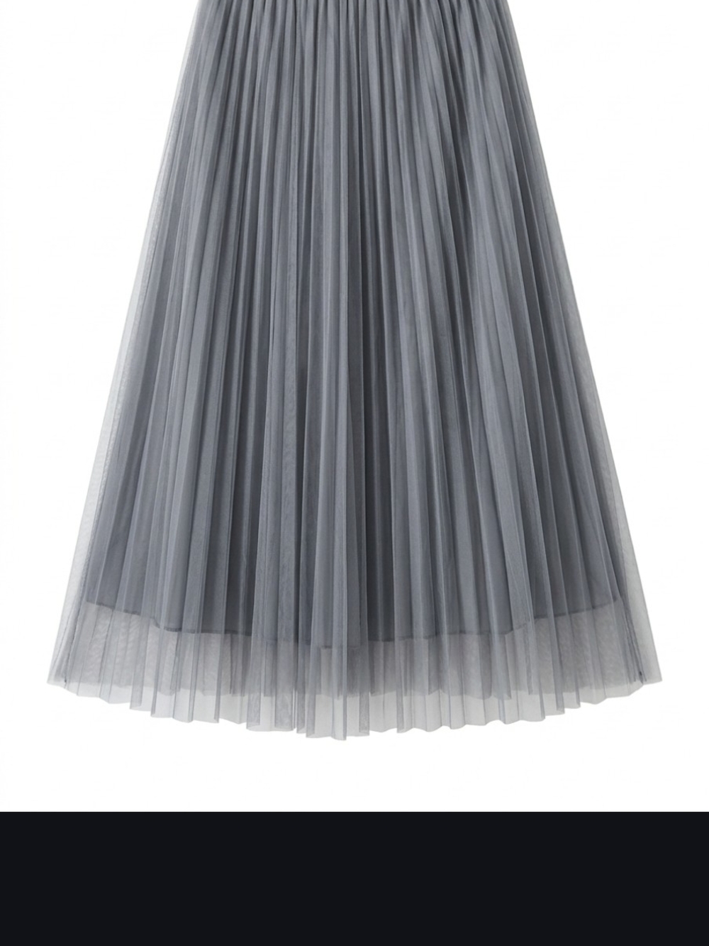 Pleated Tulle Midi Skirt - Gray